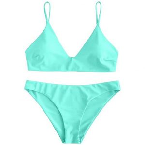 Traje de Baño Bikini de Dos Piezas de Alta Calidad con Tirantes Finos, Tela Arrugada, Etiqueta Privada, Personalizado, de Lujo, con Push-Up, Color Sólido - Product Image 2