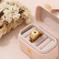 Bagues en acier inoxydable avec pierre noire plaqué or 18K, pour femmes, bijoux sans offre spéciale