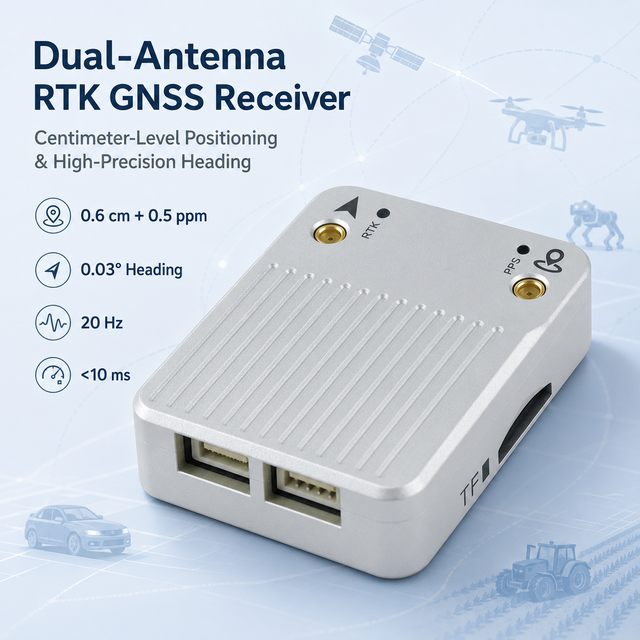 Dual Antenna RTK GNSS Receiver IP54 Rated -45~75 20Hz Low Latency Heading Module for UAV Robot Autonomous Vehicle X43H-AH