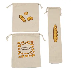 Cotton Linen Túi bánh mì tái sử dụng dây kéo Ba lô cho Loaf Artisan bánh mì lưu trữ Baguette có thể in logo Lễ Hội Túi Quà Tặng