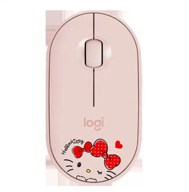 Logitech-ratón inalámbrico Pebble Hello Kitty Cat M350, con USB, Delgado, silencioso, recargable, para ordenador portátil