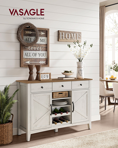 Aparador Estilo Rústico con Cajones y Puertas, Mueble <span class=keywords><strong>de</strong></span> Cocina con Botellero Extraíble para Bar en Casa - Product Image 1