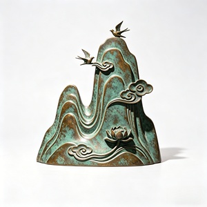 <span class=keywords><strong>Ritorno</strong></span> delle Rondini alle Montagne Verdi: Melodia del Loto, un Elegante Oggetto d'Arte in Bronzo. - Product Image 3