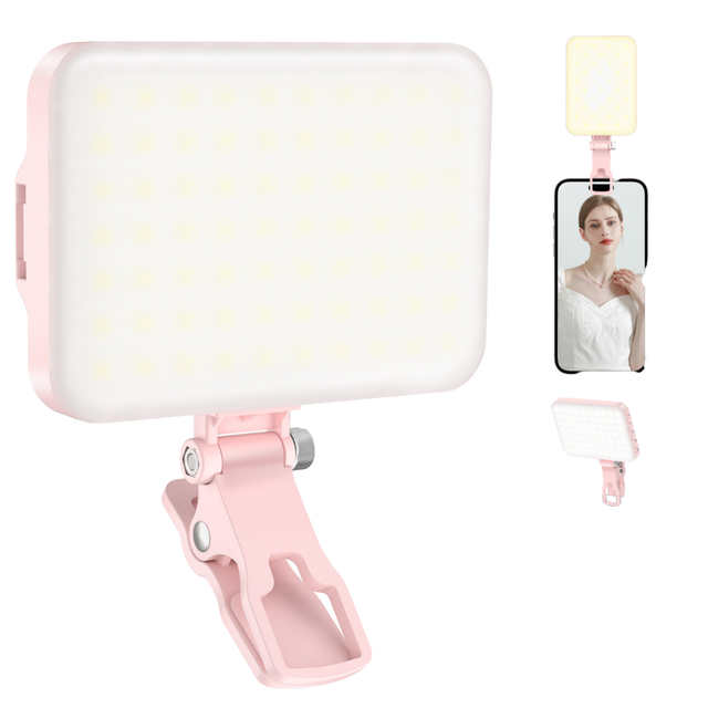 60 LED Mini Portable Battery-Powered Selfie Light Adjustable Color Temperature 3200-6500K Video Conference Clip Camera Tripod