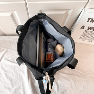 Canvas Tote Bag 20-35L Portable <b>Large</b> Capacity School Education Shoulder Handbag Crossbody Bag Solid Color Letter Pattern - Product Image 4