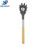 Cuillère à spaghetti en silicone résistant à la chaleur, sans BPA, avec manche en bois et caoutchouc, design soigné et couleur personnalisée