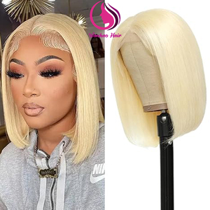 Perruque Péruvienne 613 Personnalisée Cheveux Humains Blonde Bob Dentelle Fermeture Perruque Peut Être Teinte Au Rouge <span class=keywords><strong>Orange</strong></span> Rose Violet Bob Perruques - Product Image 1