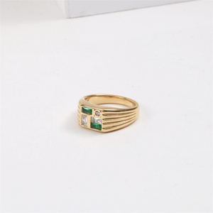 Creative Unique Crystal <b>Emerald</b> <b>Ring</b> Stainless Steel <b>Silver</b> Gold Plated Fashion square Shape Natural Stone <b>Rings</b> - Product Image 3