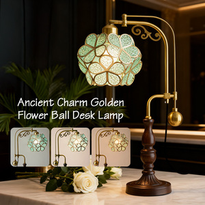 European Style Vintage <b>Table</b> <b>Lamp</b> Bronze <b>Base</b> Multicolored Shade Flexible Neck E27 LED Bulb Bedside Desk Lighting - Product Image 5