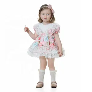 夏季荷叶边洛丽塔童装精品店蕾丝粉色复古西班牙女婴连衣裙