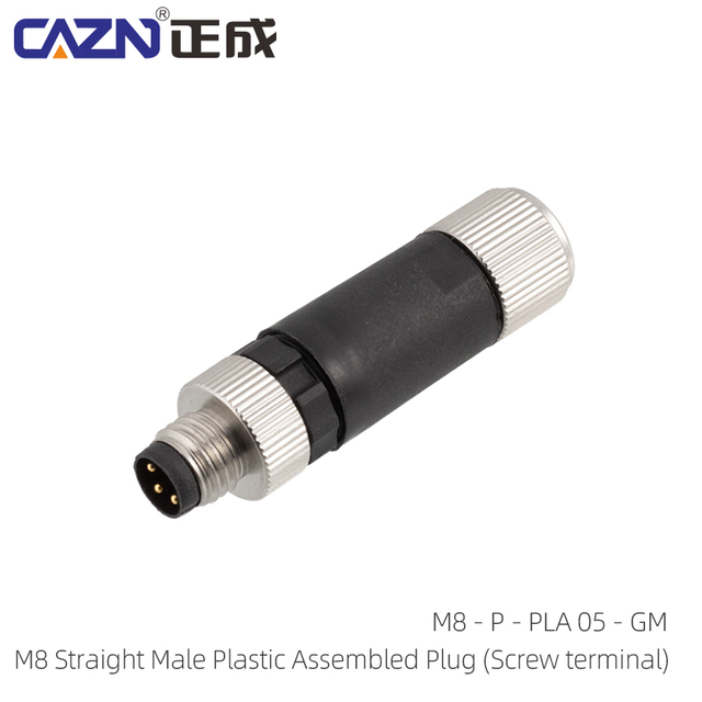 CAZN M8 Plastic Plug Housing Screw Terminal 30V/60V IP67 Industrial 3-4 Pins Circular Connector