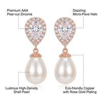 Boucles d'oreilles pendantes élégantes en zircone et perles, plaquées or rose, hypoallergéniques, bijoux de mariée pour femmes