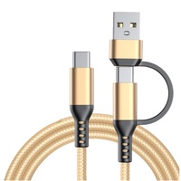 Kabel Data pengisi daya 2-in-1 PD 60W, USB Dual-port + Tipe C ke Tipe C a ke kabel Data kepang tipe-c untuk iPhone 17