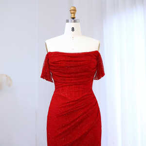 Janc ember SF163 Sexy Red Off Shoulder Slit Meerjungfrau Abend party <span class=keywords><strong>Prom</strong></span> Kleider - Product Image 3