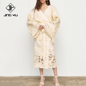 Nouvel ensemble deux pièces chemise-robe brodée à pompons, classique et élégant, ensemble deux pièces robe 100% lin sur mesure - Product Image 3