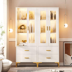 Libreria Modulare Moderna Europea Bianca Autoportante in Acciaio con Luce LED, 2 Cassetti, Ecologica e Multifunzionale per Soggiorno - Product Image 4