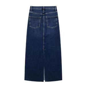 Özel yüksek sokak bölünmüş <span class=keywords><strong>Denim</strong></span> uzun Jean etek ince Midi <span class=keywords><strong>Denim</strong></span> kadın etekler - Product Image 2