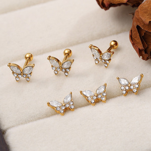 Boucles d'oreilles papillon en cristal doré, design insecte, serti griffe, bijoux de mode pour soirée EH950 - Product Image 2