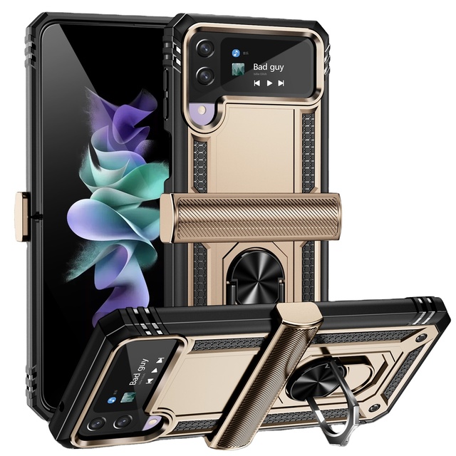 Ring Holder Kickstand Shockproof Back Cover for Samsung Z Flip 4
