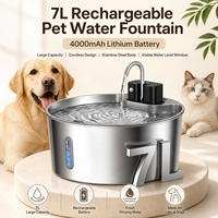 Fontaine à eau portable pour animaux de compagnie en acier inoxydable étanche 7L, distributeur d'eau automatique sans fil pour chat et chien, rechargeable 4000mAh