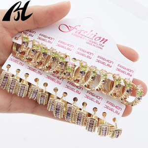 C-339,C-584 Trendy <strong>Gold</strong> <strong>Hoop</strong> <strong>Earrings</strong> For Women Colorful Gemstones Luxury Statement Drop <strong>Earrings</strong> Luxury Gift - Product Image 1