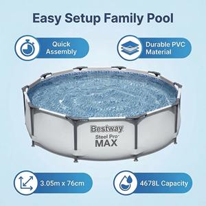 <span class=keywords><strong>Piscina</strong></span> Bestway 56406 <span class=keywords><strong>Redonda</strong></span> Grande con Marco Metálico, <span class=keywords><strong>Piscina</strong></span> Familiar de PVC para Jardín, <span class=keywords><strong>Piscina</strong></span> Elevada Portátil para Exteriores y Accesorios - Product Image 4