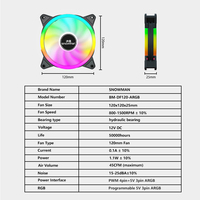 Ventilador para Caja de PC SNOWMAN DF120-ARGB-BK de 120 mm, Negro, ARGB, 45 CFM, Luz Dual Halo, PWM, Rodamiento Hidráulico, 5V, 3 Pines, Sincronización, Venta al por Mayor