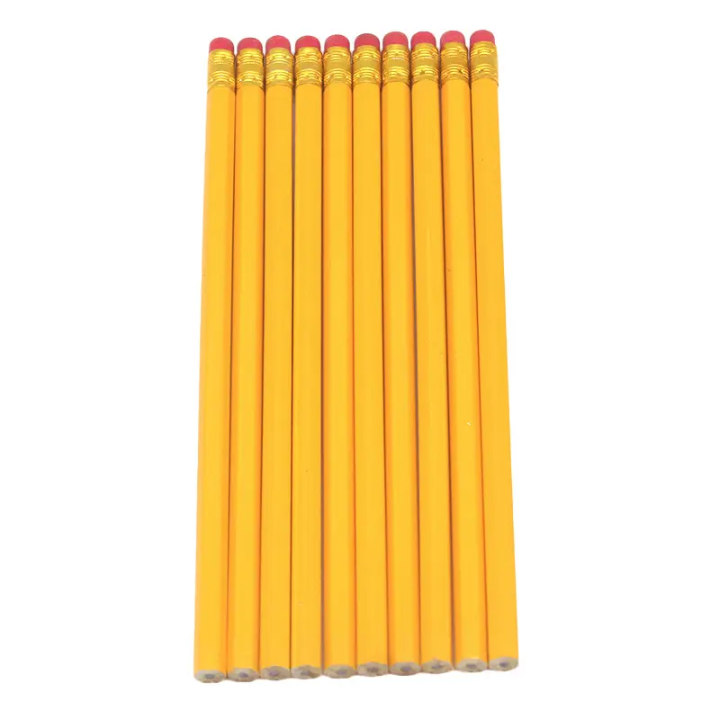 Lápis Atacado Yellow Stick com cabeça de borracha HB Lápis Esboço Desenho lápis Aprendizagem Papelaria caneta Elementary School escrita