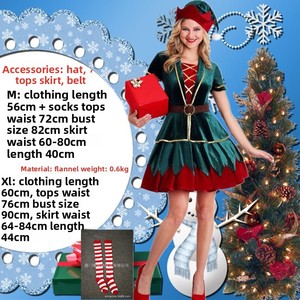 Ensemble de costume d'<span class=keywords><strong>elfe</strong></span> de Noël pour adulte, tunique verte et rouge, chapeau, ceinture, bordure dorée, <span class=keywords><strong>tenue</strong></span> de fête de Noël, cosplay - Product Image 5