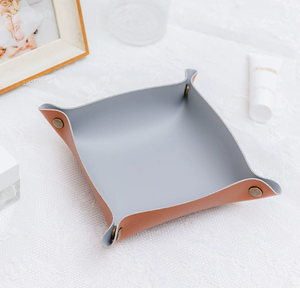 Plateau de rangement de bureau en cuir pliable, porte-clés et porte-monnaie, pour la maison, la salle de bain et le salon, design Japandi, facile à nettoyer - Product Image 3