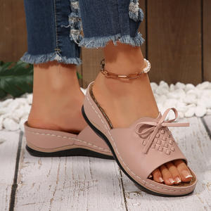 Sandales compensées d'été à bout ouvert pour femmes, chaussures décontractées grande taille à talon épais <span class=keywords><strong>en</strong></span> PU et semelle <span class=keywords><strong>en</strong></span> caoutchouc - Product Image 2
