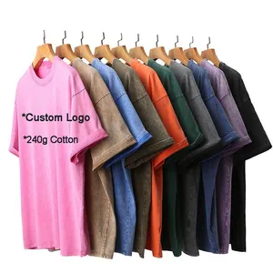 Custom 240g 100% Cotton O-Neck Vintage Washed Short Sleeve T-Shirts Heavy Weight Men's Casual Blank Style in Variety of Color