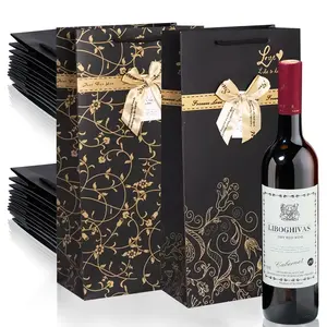 Bolsa de papel de botella de vino de regalo de lujo al por mayor de Kraft de embalaje personalizado de fábrica barata con impresión de logotipo