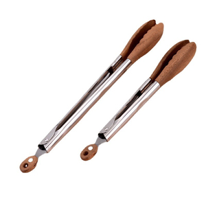 Groothandel Walnoot Houten RVS Voedseltangen 9-inch 12-inch BBQ Gegrilde Vleestangen Pruimenbloesem Koppen Westers Ecologisch - Product Image 6