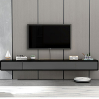 Meuble TV flottant rectangulaire moderne en placage de bois avec tiroirs de rangement pour salon domestique