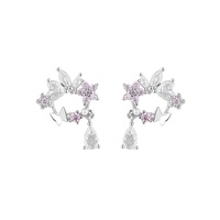 925 Sterling Silber Sanfte süße Schmetterling Blumen ohrringe Weibliches Temperament Senior Herz Ohrringe