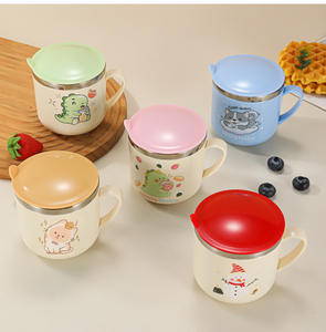 Gobelet <span class=keywords><strong>à</strong></span> eau et <span class=keywords><strong>à</strong></span> lait pour enfants en acier inoxydable 304, avec poignée de dessin animé, pour la maternelle, avec couvercle, double paroi - Product Image 1