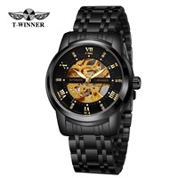 Montre mécanique automatique pour hommes WINNER, étanche, à cadran ajouré, bracelet en acier inoxydable