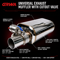GRWA Valve d'échappement universelle à découpe, silencieux en acier inoxydable 304 poli miroir, entrée et sortie 2,5, 3, 3,5 pouces, silencieux d'échappement personnalisé