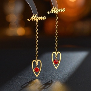 18K Gold Plated Custom Name Drop <b>Stud</b> <b>Earrings</b> with Birthstone Stainless Steel Long Tassel Dangle Ear <b>Chain</b> <b>Earrings</b> - Product Image 2