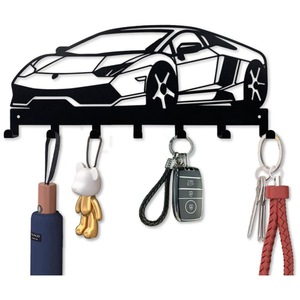 Metal car key wall mount, <b>black</b> wall-mounted key organizer with 7 <b>hooks</b>. - Product Image 5