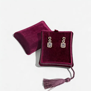 Premium Velvet Tassel Jewelry Box with Tassel Detail Square Soft Fabric <b>Holder</b> for <b>Earrings</b> Rings Bangles - Product Image 1