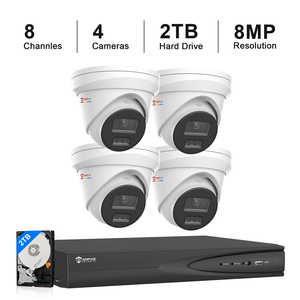 Sistema de Cámara de Seguridad POE para Exteriores de 8MP, 4 Cámaras con NVR de 8 Canales, Disco Duro de 2TB, Detección de Personas y Vehículos, Luz Dual Inteligente, Stock en EE. UU. - Product Image 1