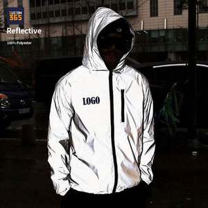 100% Polyester Coated Stand Collar <b>Reflective</b> Hood Zip OEM Custom Logo Wholesale 3M Windbreaker Mens Bomber <b>Jacket</b> - Product Image 1