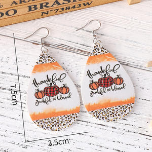 Pendientes de cuero sintético Acción de Gracias leopardo a cuadros lunares calabaza gota cuero colgante pendientes para mujer Uionen 871 - Product Image 6