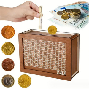 Boîte d'économie d'argent en bois banque de stockage d'argent avec compteur d'objectifs d'économie tirelire à la main réutilisable - Product Image 2