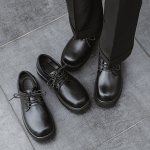 Chaussures Derby en cuir véritable pour hommes, semelle épaisse, bout rond, chaussures en cuir décontractées, talon de 5,5 cm, confortables, durables, élégantes - Product Image 4