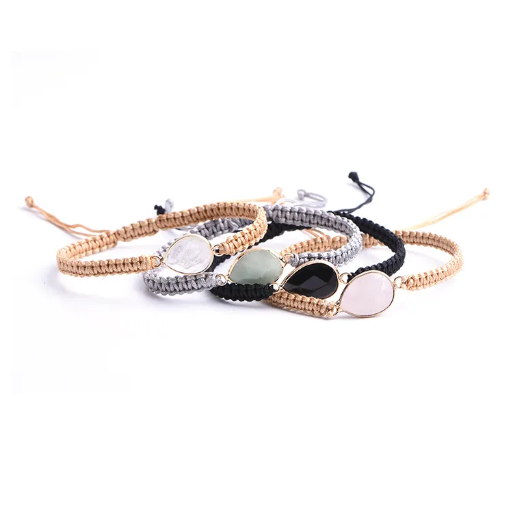 CC Wholesale Natural Stone Healing Power Gemstone Crystal Charms Lucky Adjustable Woven Braided Macrame Bracelets Handmade