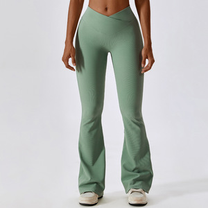 Pantalons de yoga taille haute sans couture pour femmes Leggings Leggings à taille croisée à motif solide - Product Image 4