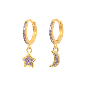 ROXI 2021 Boucles d'oreilles pendantes étoile et lune en zircon, boucles d'oreilles huggies pour femmes en argent S925 - Product Image 3